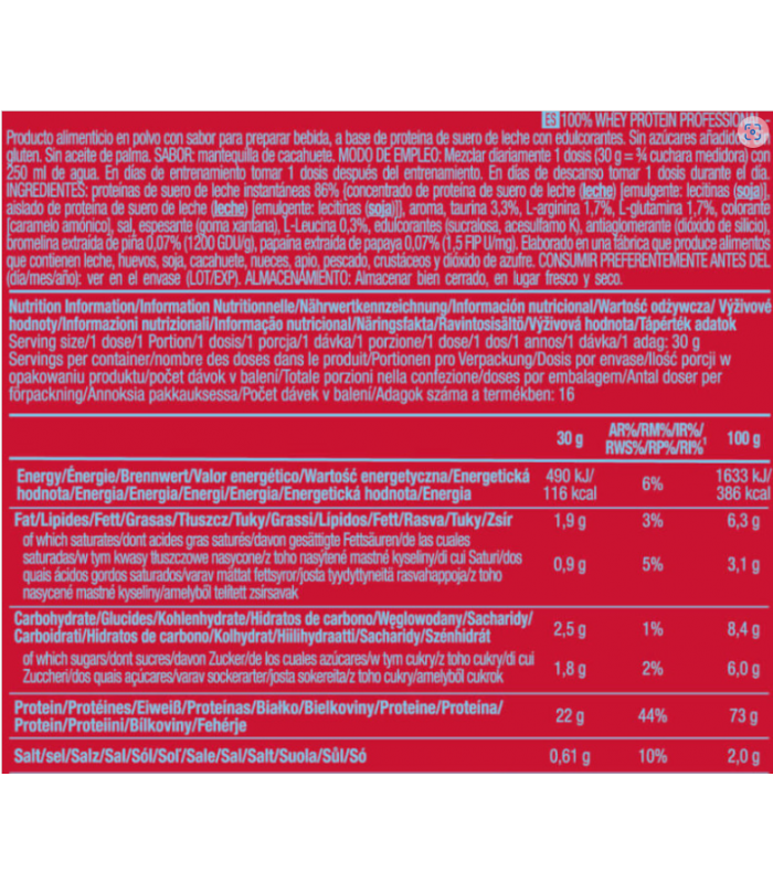 100% WHEY PROTEIN PROFESSIONAL 500gr.